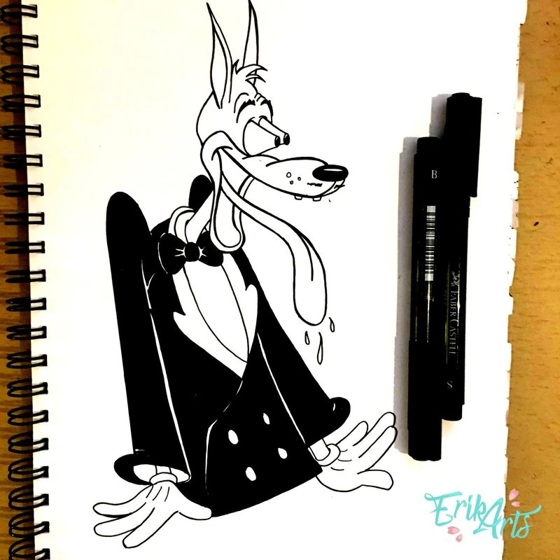 An expressive long-eared cartoon character drawn in a sketchbook