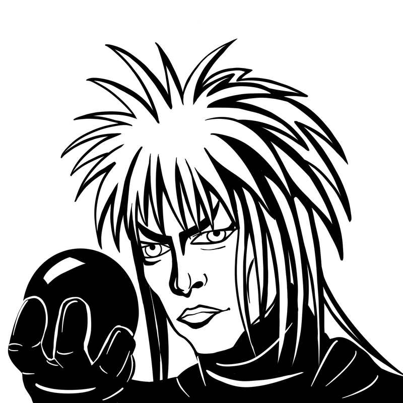 Black and white portrait of a spiky-haired fantasy character